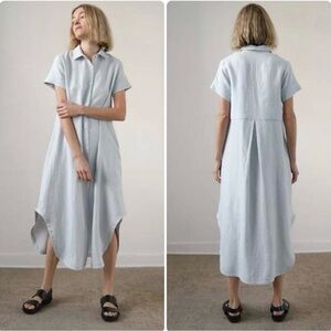 ZII ROPA Womens Beachy Coastal Lagenlook Mandu Linen Button Down Shirt Dress XS